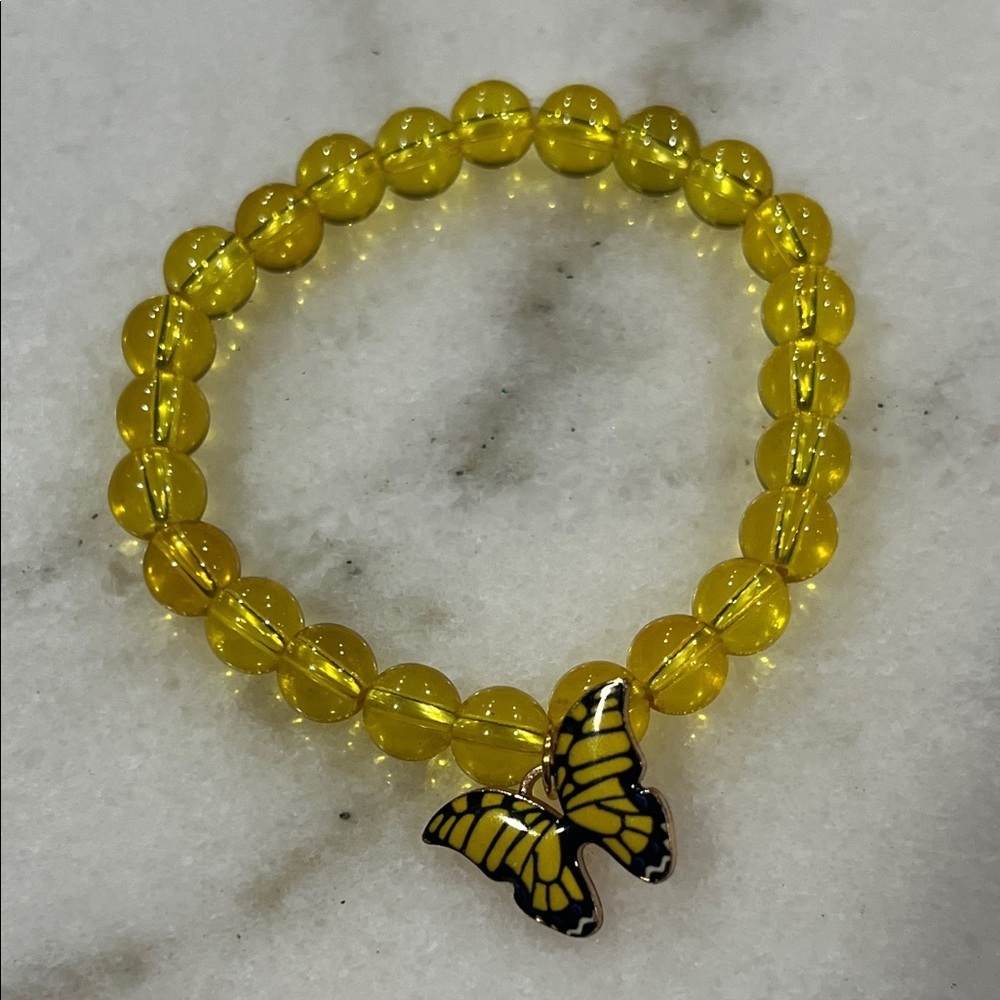 Yellow Beaded Bracelet with Butterfly Charm